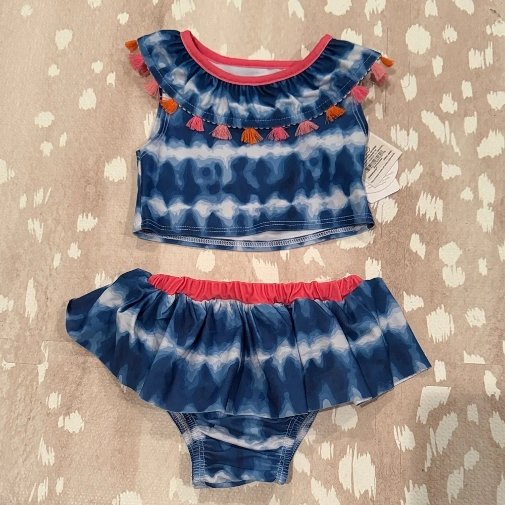 Mud Pie Blue and Pink Tassel Kids Bikini